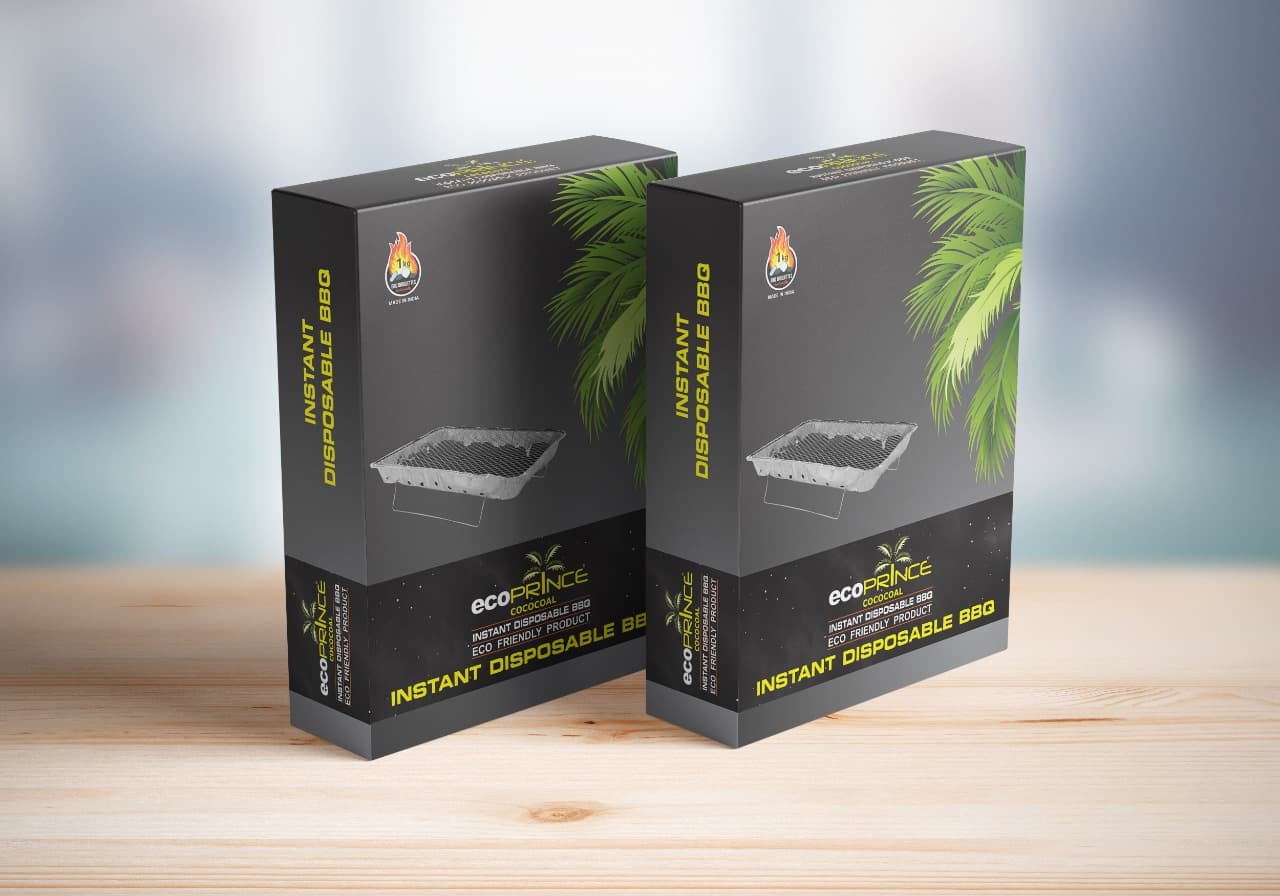 Two charcoal-grey Eco Prince Instant Disposable BBQ boxes